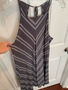 LOFT Gray and White Striped Halter Dress L